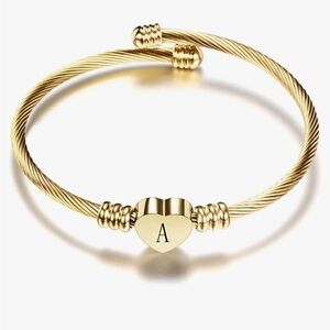 18k Gold heart letter A initial adjustable bracelet luxury look